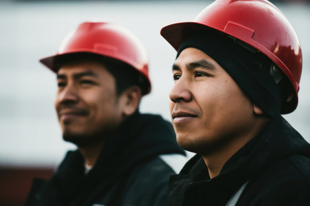 a group of men wearing hard hatsの素材