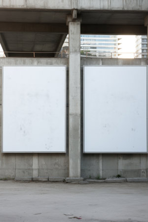 two white signs on a concrete wallの素材