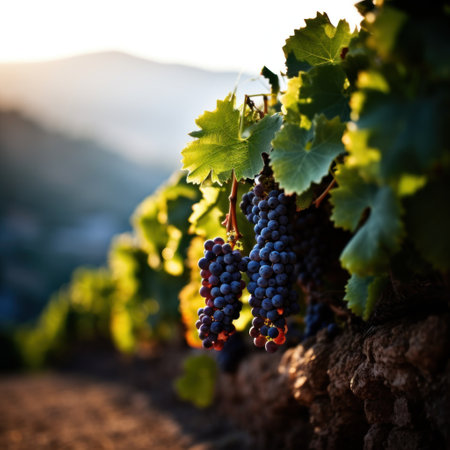 a bunches of grapes on a vineの素材
