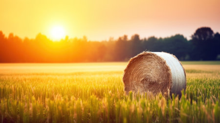 a roll of hay in a fieldの素材