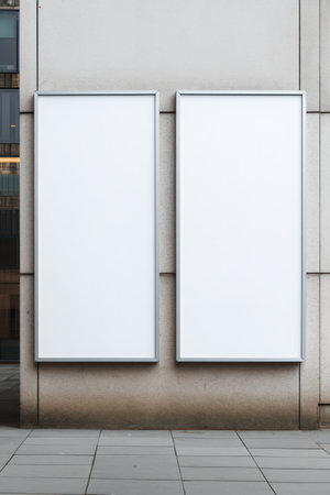 two white rectangular signs on a wallの素材