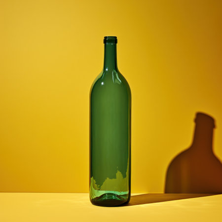 a green bottle with a shadow on the wallの素材
