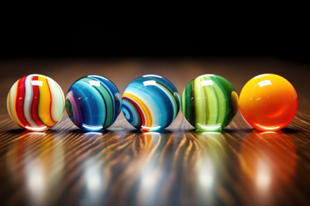 a group of marbles on a tableの素材