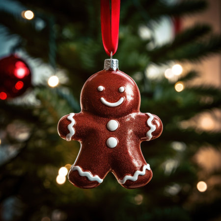 a gingerbread man ornament from a treeの素材