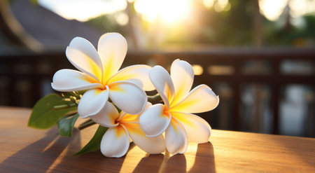 a group of white flowers on a tableの素材