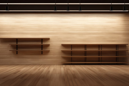 a room with shelves and wood floorの素材