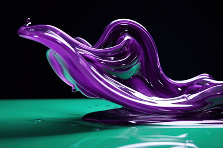 a purple liquid splashing in a green surfaceの素材
