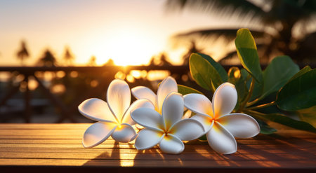 a group of white flowers on a tableの素材
