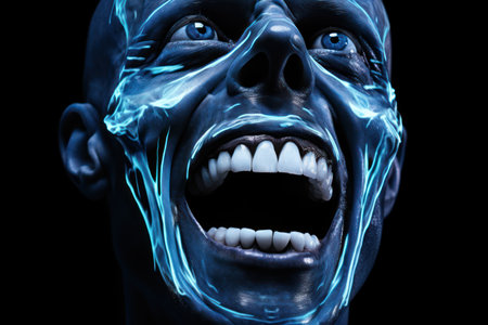 a man with blue skin and blue eyesの素材