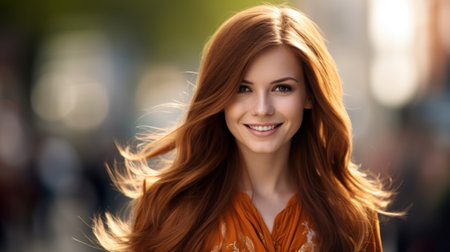 a woman with long hair smilingの素材