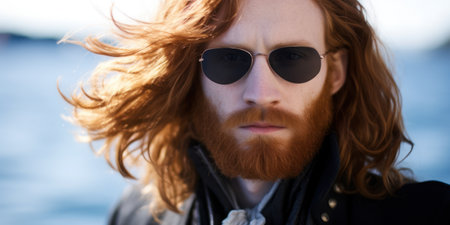 a man with red hair and sunglassesの素材