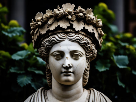 a statue of a woman with a crown of flowersの素材