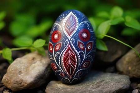a painted egg on rocksの素材