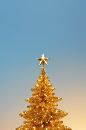 a gold star on top of a christmas treeの素材