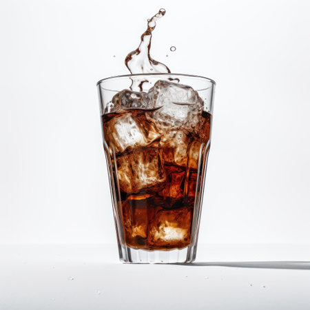 a glass with ice and a splash of liquidの素材