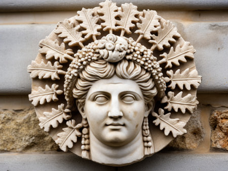 a stone sculpture of a woman's faceの素材