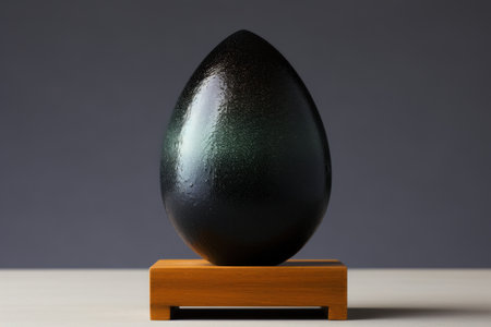 a black egg on a wooden standの素材
