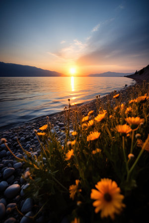 a sunset over a beachの素材