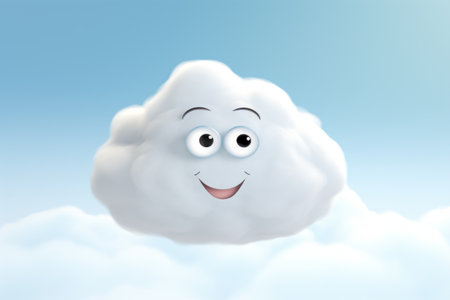 a cartoon cloud with eyes and a smiling faceの素材