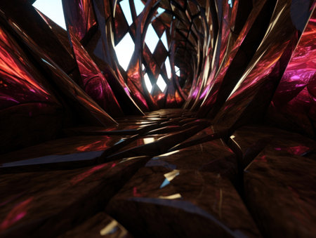 a tunnel with red and black crystalsの素材