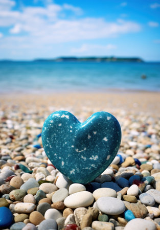 a heart shaped rock on a beachの素材