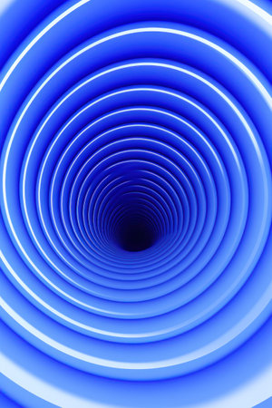 a blue tunnel with white circlesの素材