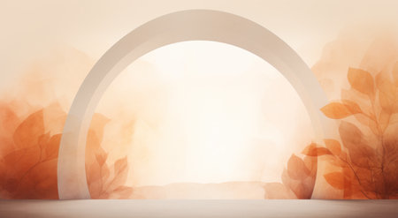 a white arch with leaves in the backgroundの素材