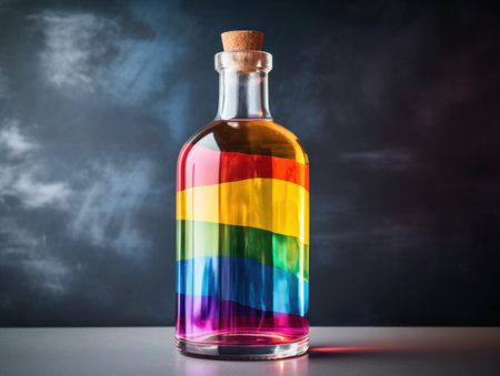 a bottle with a rainbow colored liquidの素材