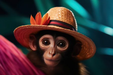 a monkey wearing a hatの素材
