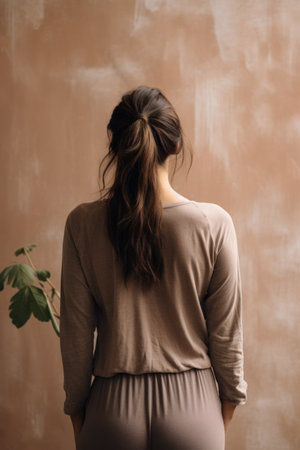 a woman with long hair in a ponytailの素材