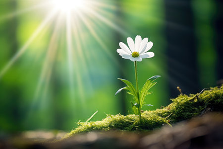a white flower growing on mossの素材