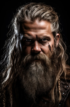 a man with long hair and a beardの素材