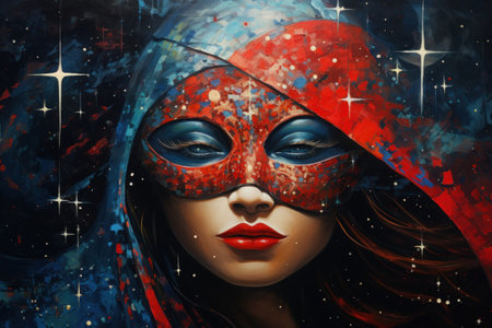 a painting of a woman wearing a maskの素材