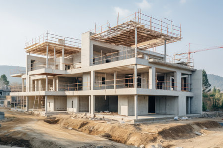 a building under construction with scaffoldingの素材