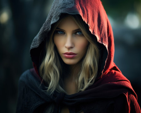 a woman wearing a black hoodの素材