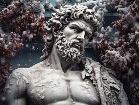 a statue of a man with snow on his faceの素材