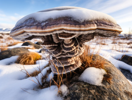 a mushroom covered in snowの素材