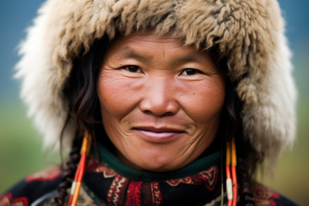 a woman wearing a fur hatの素材