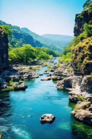 a river with rocks and treesの素材