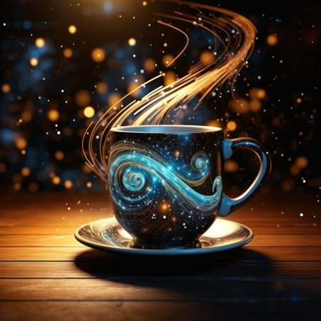 a cup of coffee with smoke coming out of itの素材