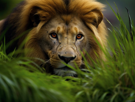 a lion in the grassの素材