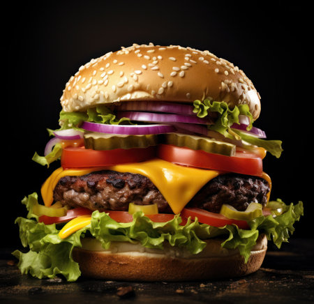 a cheeseburger with vegetables and meatの素材