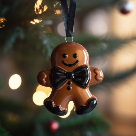 a gingerbread man ornament from a treeの素材