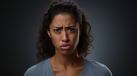 a woman with a frowning faceの素材