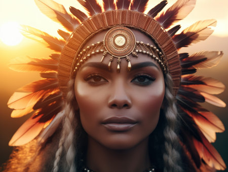 a woman wearing a headdress and a gold crownの素材