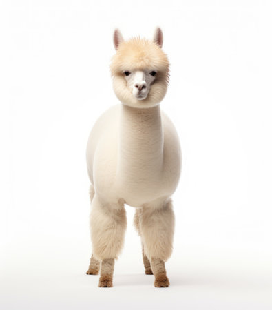a white llama standing on a white backgroundの素材