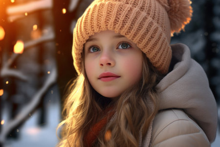 a girl in a hat and coatの素材