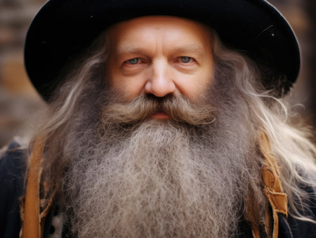a man with a long beard and a black hatの素材