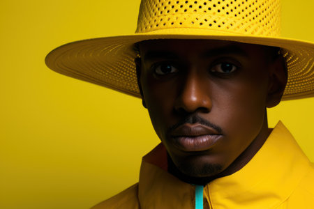 a man wearing a yellow hatの素材