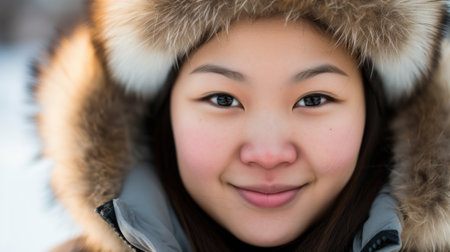 a woman wearing a fur hatの素材
